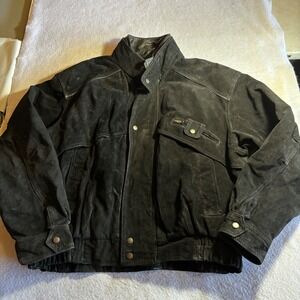 Byrnes & Baker Mens XL Black Suede Leather Bomber Jacket Vintage Korea